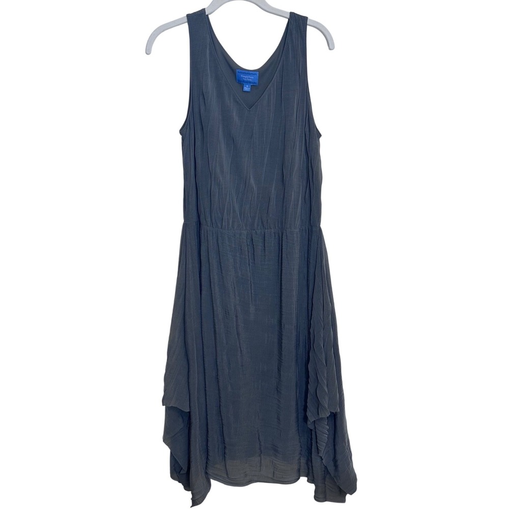 Simply Vera Sage Green Midi Dress Elastic Waist Asymmetrical Hem Flowy Medium